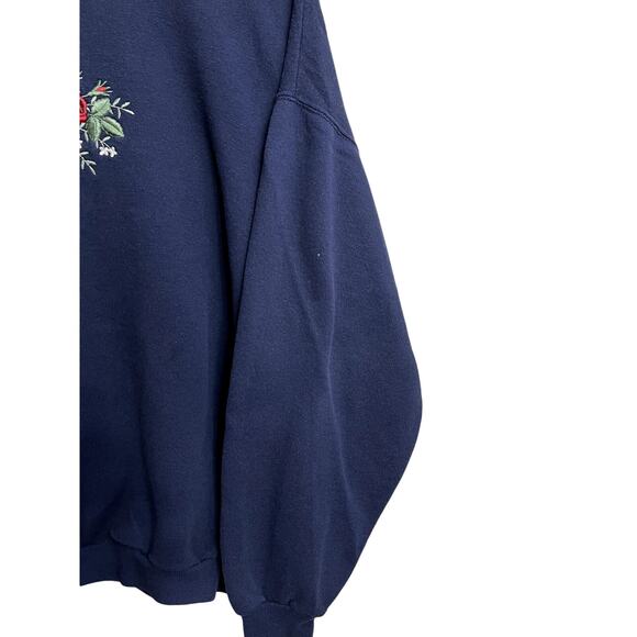 Vintage Morning Sun Navy Floral Rose Grandma Crewneck Sweater Size XL Feminine - Picture 3 of 4